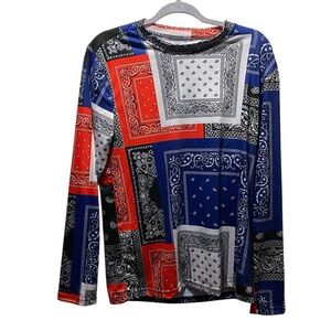Reason Long Sleeve Bandana Tee Red Blue